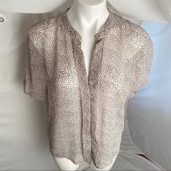 Hale Bob sheer v-neck button up blouse with tiny hearts - Picture 1 of 9